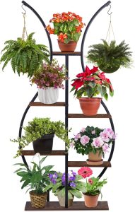 LifMagix Suporte para Plantas Interno Alto com Metal E Madeira, Prateleira para Plantas para Várias Plantas, Suporte para Vasos de Flores para Sala de Estar, Varanda E Pátio de Jardim Ao Ar Livre Pret