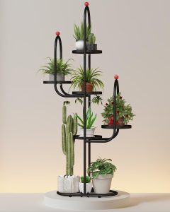 Bamworld Suporte para Plantas de Cactos para Ambientes Internos, Decoração de Natal, Suporte para Vasos de Flores de Metal de Canto, Prateleira para Plantas de 5 Camadas para Pátio, Jardim, Varanda, D