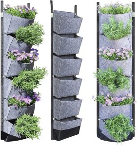 BUYTER Vaso de jardim vertical para pendurar na parede com 6 bolsos, vasos de flores, vasos de feltro para vasos de flores (cinza)