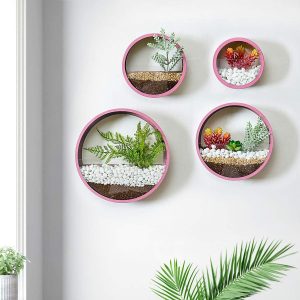 KNIKGLASS Conjunto misto de 4 vasos de parede suspensos circulares verticais suporte de plantas de ar redondo vaso de flores vintage vaso de flores suculentas cacto recipiente de ferro retrô metal