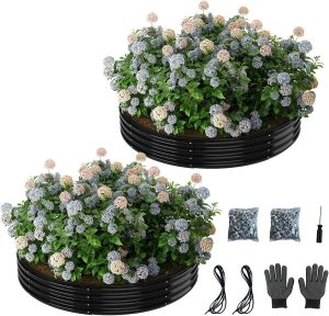 Kit de canteiro de jardim redondo de metal galvanizado para jardinagem ao ar livre, 2 peças, caixa de cultivo, canteiro de flores elevado, vaso redondo galvanizado ao ar livre, grande, metal,