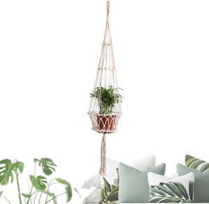 Macramê para Plantas,Cesta floreira suspensa feita à mão em tecido - Cesto suspenso para vasos flores com miçangas madeira para decoração interna e externa Boho Baodan
