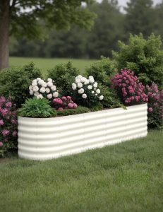 GarveeLife Canteiro de jardim galvanizado elevado ao ar livre, 2 peças 2,4 x 0,6 x 0,5 m, caixa de plantador de metal oval para flores, legumes, ervas - bege
