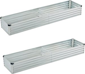 Foxlang 1,8 x 0,5 x 0,3 m (pacote com 2) Cama de jardim elevada galvanizada, caixa de plantio de metal, kit de pátio para vegetais, flores, ervas, prata