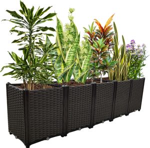 Souwuokoo Vasos grandes para plantas ao ar livre, canteiro elevado, retangular, caixa de jardim, kits para jardinagem, legumes, flores e ervas no quintal, pátio, varanda