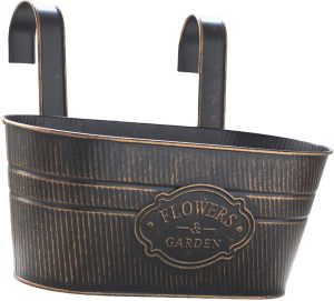 Generic Floreira suspensa para trilhos de varanda, caixa de jardineira para janela Floreira suspensa rústica para parede, recipiente para plantas, cesta para, PRETO