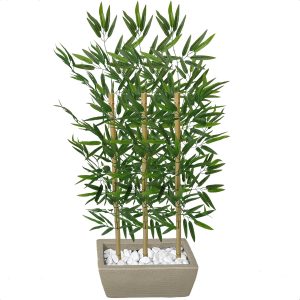 Jardineira Kit 3 Hastes Bambu Planta Artificial Vaso Floreira Decoração (Bege)