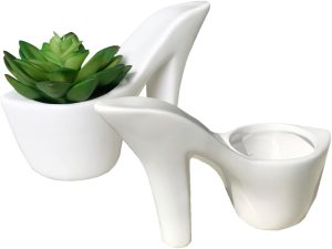 Beitewei 2Pcs Cerâmica Salto Alto Design Suculentas Cactos Vasos de Plantas Floreiras Presente Decorativo para Dia Dos Namorados (Branco)