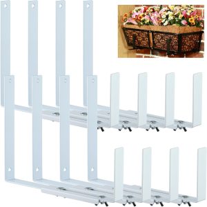 KvyusFlourish Pacote com 8 Suportes para Caixas de Janela, Suportes Ajustáveis para Caixas de Plantas, Suportes para Caixas de Flores para Corrimãos de Deck Externo, Ganchos de Montagem de Parede Para