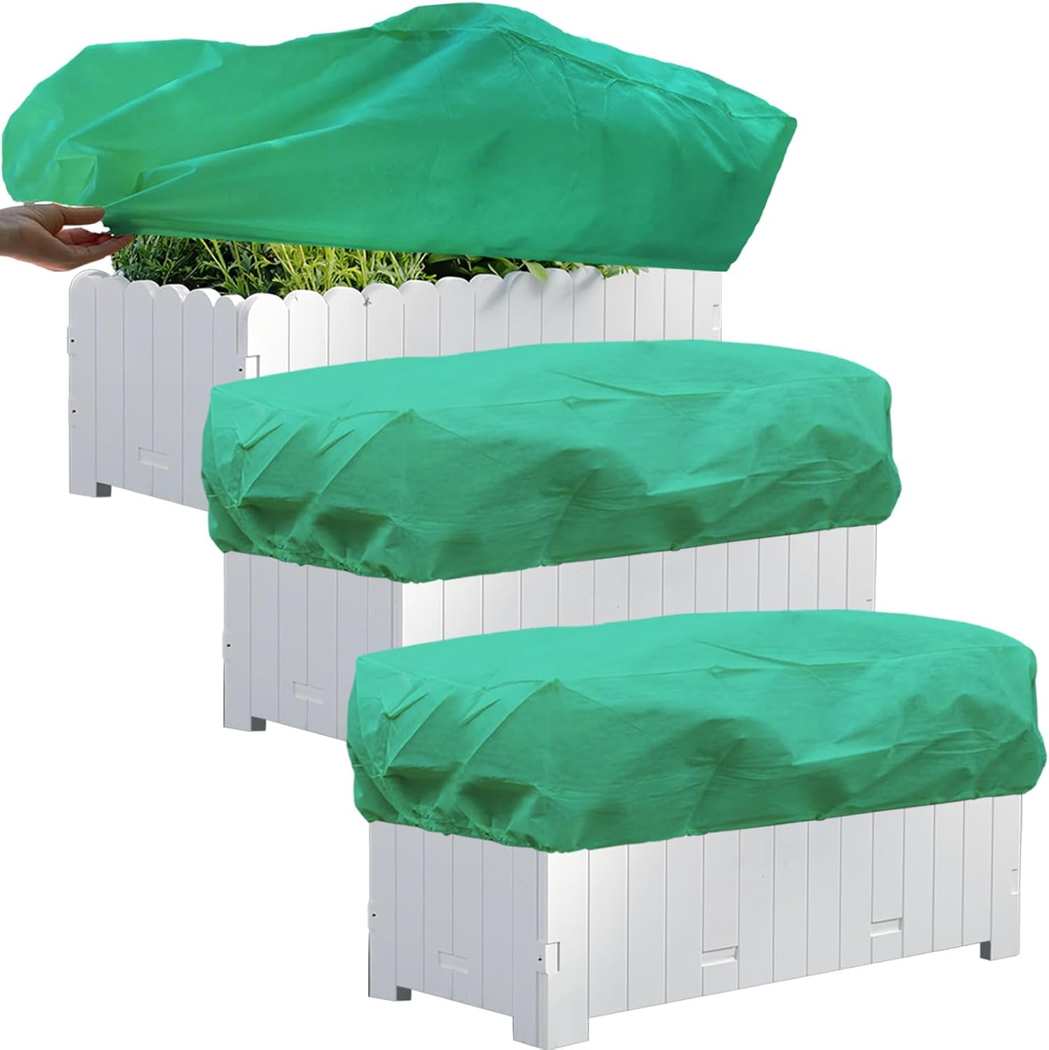 KBOROVER 3 Peças de Plantador Retangular para Plantas, Cobertor Contra Geada No Inverno, Capas Contra Geada para Floreiras com Cordão para Proteger Flores Em Floreiras de Varanda(Verde, 39,4 * 17,7 1 1738860627 155 KBOROVER 3 Pecas de Plantador Retangular para Plantas Cobertor Contra