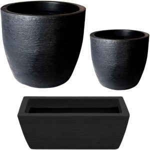 CONJUNTO DE 3 VASOS PARA PLANTAS CASA E JARDIM CONE P + CONE M + JARDINEIRA FLOREIRA DE CHAO (PRETA)