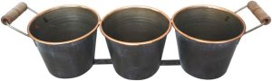FLOREIRA DE METAL COM DETALHES EM ROSE PARA 3 PLANTAS 37CM X