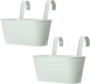 WYI 2 peças de vasos de flores de metal para pendurar plantas, cestas de plantas de ferro com ganchos removíveis, balde para pendurar na parede para ambientes internos e externos, pátio, jardim, azul