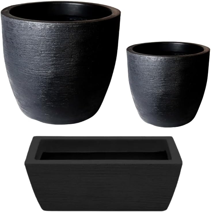 CONJUNTO DE 3 VASOS PARA PLANTAS CASA E JARDIM CONE P + CONE M + JARDINEIRA FLOREIRA DE CHAO (PRETA) 1 CONJUNTO DE 3 VASOS PARA PLANTAS CASA E JARDIM CONE