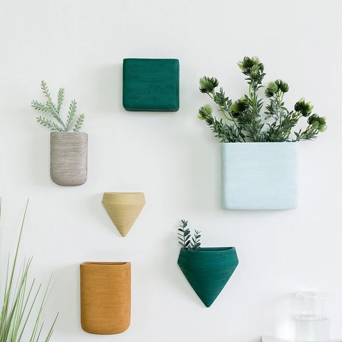 Conjunto de 6 Floreiras de Parede de Cerâmica para Vaso Geométrico para Pendurar na Parede Ecosides - Plantas Suculentas, Plantas de Ar, Plantas Sintéticas 1 Conjunto de 6 Floreiras de Parede de Ceramica para Vaso
