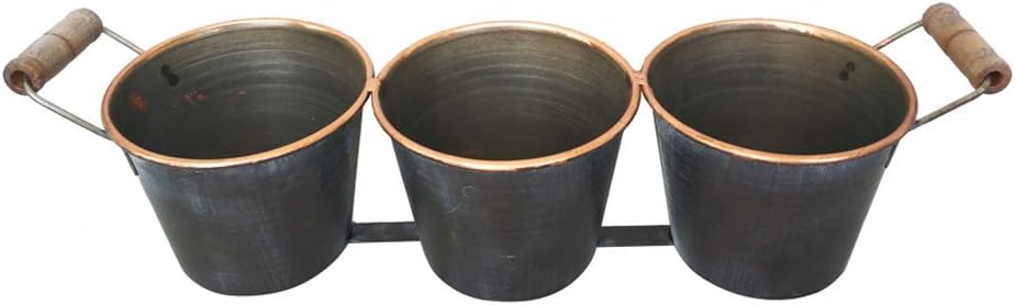 FLOREIRA DE METAL COM DETALHES EM ROSE PARA 3 PLANTAS