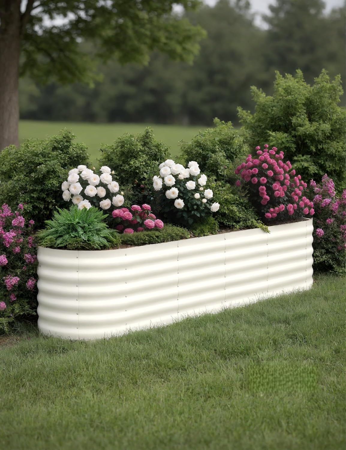 GarveeLife Canteiro de jardim galvanizado elevado ao ar livre, 2 peças 2,4 x 0,6 x 0,5 m, caixa de plantador de metal oval para flores, legumes, ervas - bege 1 GarveeLife Canteiro de jardim galvanizado elevado ao ar livre 2
