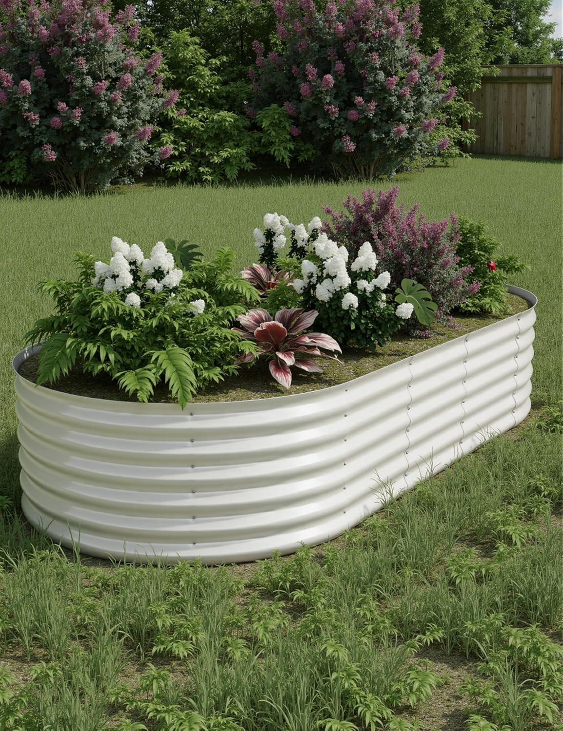 GarveeLife Canteiro de jardim galvanizado elevado ao ar livre, 2,4 x 1,2 x 0,5 m, caixa de plantador de metal oval para flores, legumes, ervas - bege 1 GarveeLife Canteiro de jardim galvanizado elevado ao ar livre 24