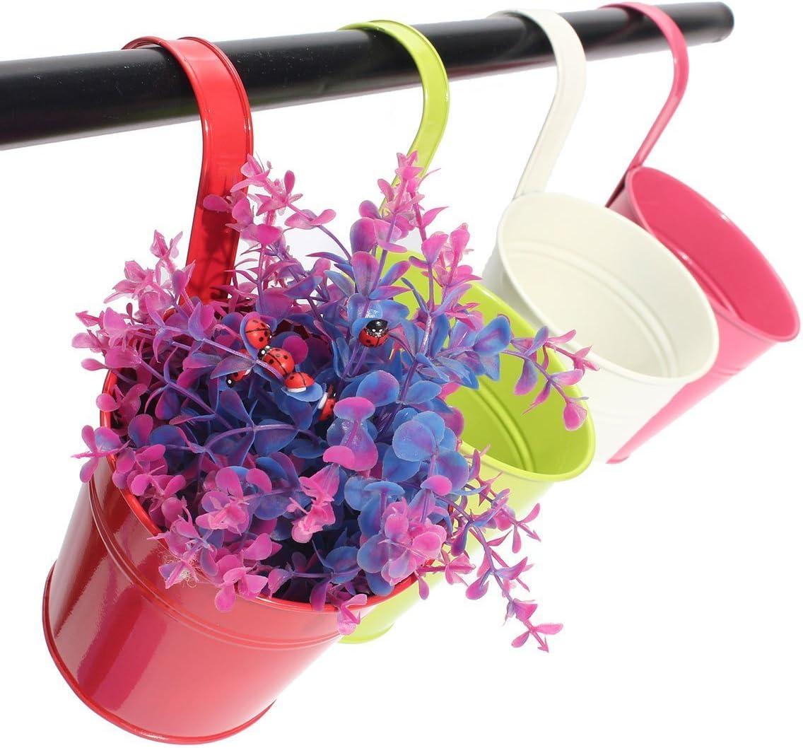 KINGLAKE Vasos de flores, 10 peças de ferro de metal para pendurar panelas de flores varandas, plantas, cestas de cerca, vasos de balde de 9,45 cm com gancho removível 1 KINGLAKE Vasos de flores 10 pecas de ferro de metal