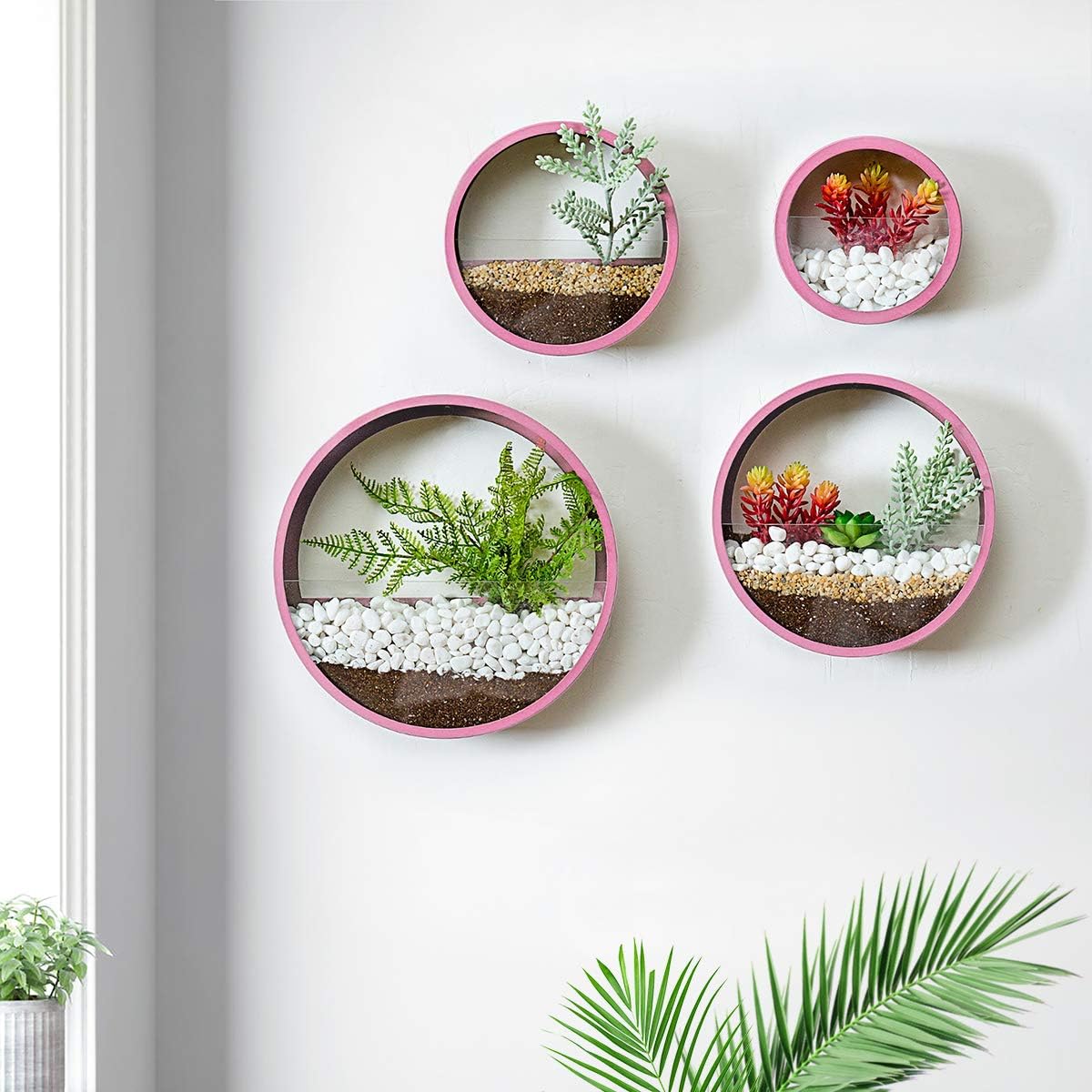 KNIKGLASS Conjunto misto de 4 vasos de parede suspensos circulares verticais suporte de plantas de ar redondo vaso de flores vintage vaso de flores suculentas cacto recipiente de ferro retrô metal 1 KNIKGLASS Conjunto misto de 4 vasos de parede suspensos circulares