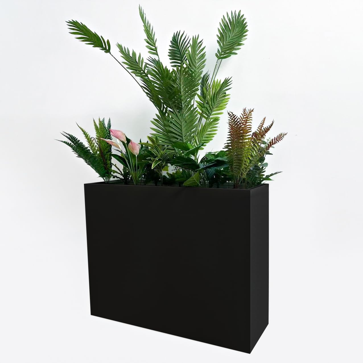 MinCHI257 Vaso grande de metal 96,5 cm x 33 cm 76,2 cm - Vaso retangular alto para pátio ao ar livre/varanda design moderno para plantas, flores, jardim, preto 1 MinCHI257 Vaso grande de metal 965 cm x 33 cm