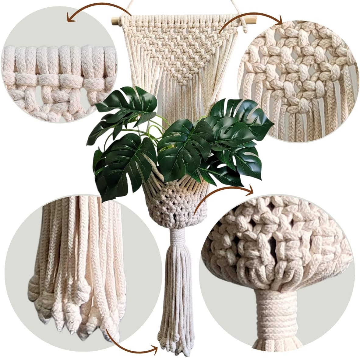 Suporte de Plantas em Macramê - Pendente Vasos Cachepots - Modelo: PAREDE-T 1 Suporte de Plantas em Macrame Pendente Vasos Cachepots