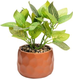 WOLFF - Cachepot de Cimento com Planta Artificial Prisma Marrom 10cm x 32cm