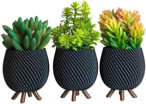 Trio de floreiras Vasos de pé pequeno para sala de estar com plantas de cactos para decoração delicada (Preto)