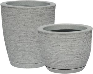 kit 2 Vasos Decorativo de Planta em Polietileno Escovado Jardim Casa Sala n1 e n2 (Cinza)
