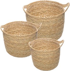 WOLFF - Conjunto 3 Cachepots de Fibra Natural com Alça e Forro de Plástico