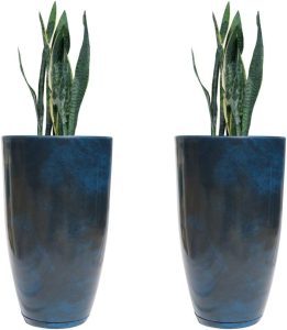 Kit com 2 Vasos de Polietileno para Planta Coluna Lisa Marmorizada Luxo N1 (Azul Premium)