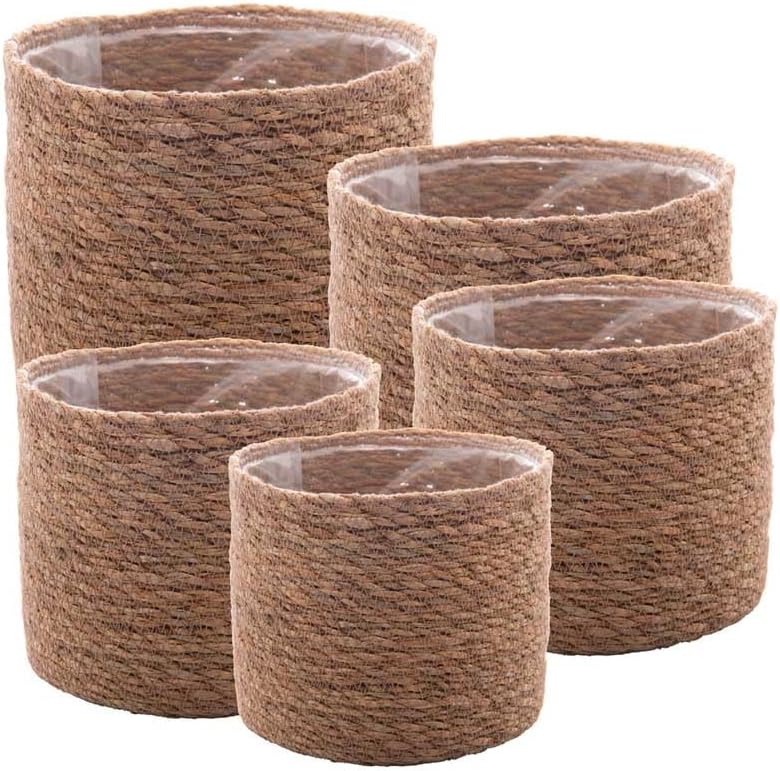 Conjunto 5 Cachepots de Fibra Natural com Forro de Plástico - Wolff 1 Conjunto 5 Cachepots de Fibra Natural com Forro de Plastico