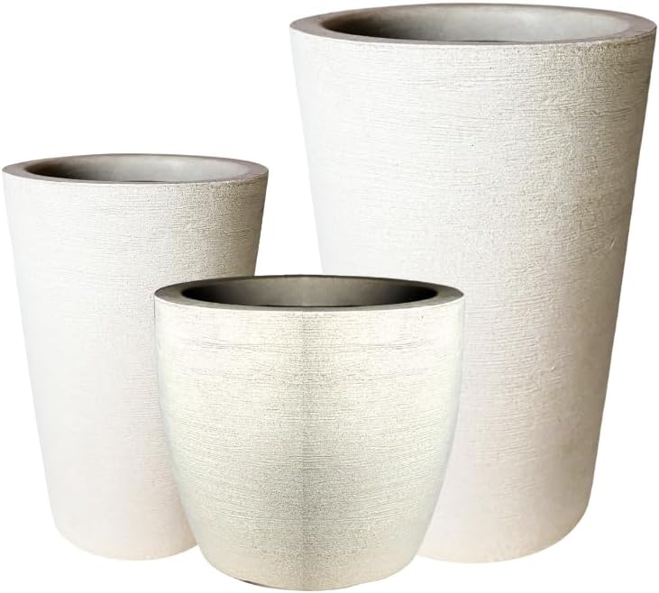 Jogo de vasos decorativos para plantas em 3 tamanhos diferentes modelo jateado (AREIA) 1 Jogo de vasos decorativos para plantas em 3 tamanhos diferentes