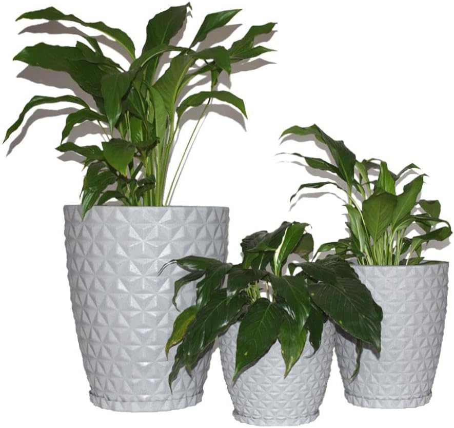 Kit 3 Vasos Planta Decorativo Jardim Coluna Diamante 0,1 e 2 Cor:Cinza 1 Kit 3 Vasos Planta Decorativo Jardim Coluna Diamante 01 e