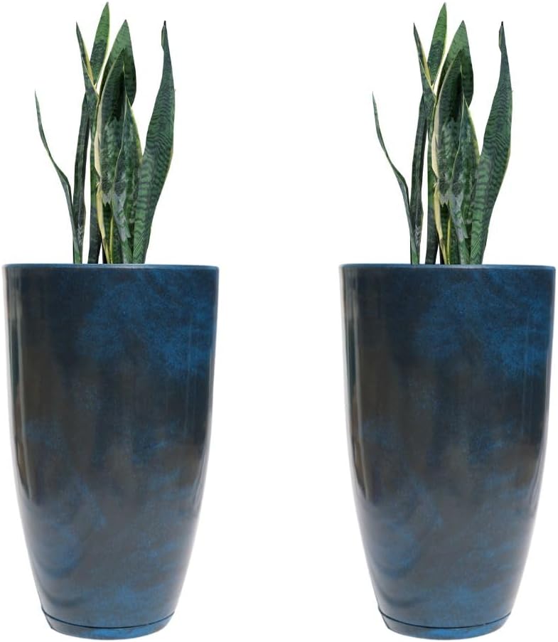 Kit com 2 Vasos de Polietileno para Planta Coluna Lisa Marmorizada Luxo N1 (Azul Premium) 1 Kit com 2 Vasos de Polietileno para Planta Coluna Lisa