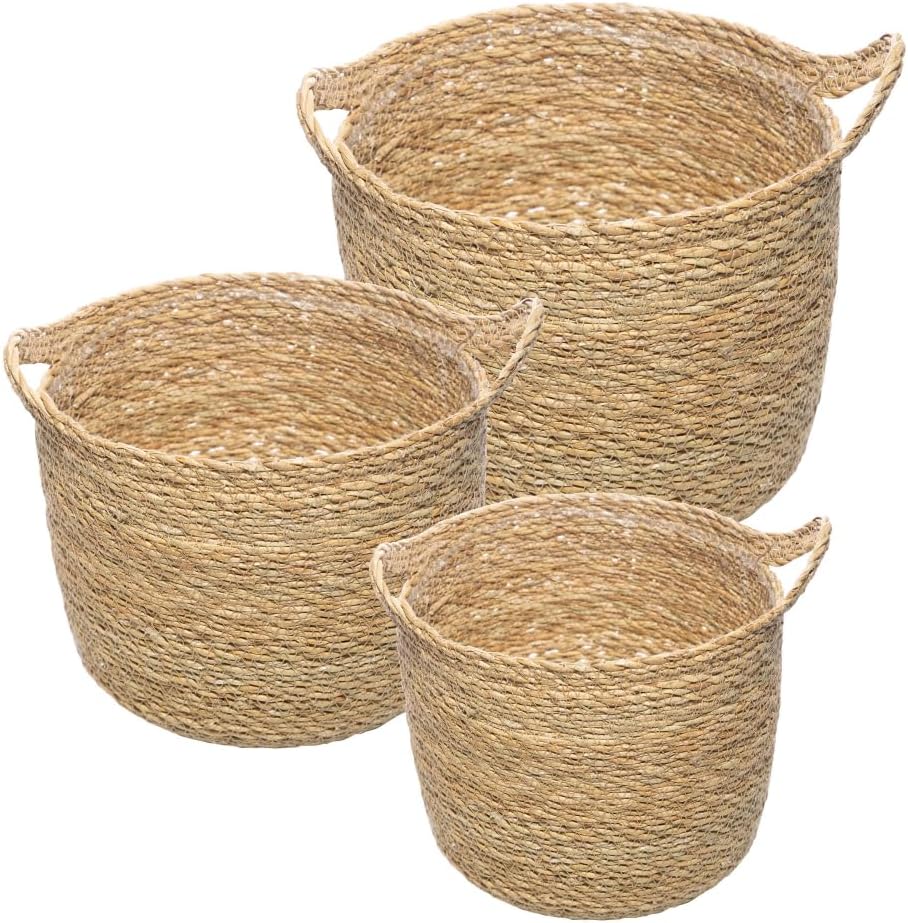 WOLFF - Conjunto 3 Cachepots de Fibra Natural com Alça e Forro de Plástico 1 WOLFF Conjunto 3 Cachepots de Fibra Natural com Alca