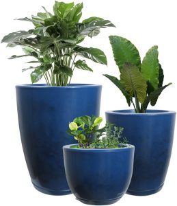 Kit vasos polietileno para plantas decorativo liso jardim casa sala (Azul)