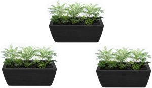 3 vasos jardineira riscada de polietileno 40cm resistente para jardim e plantas flores (PRETO)