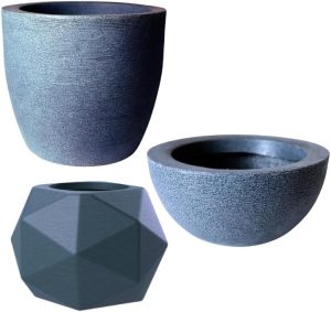 KIT DE 3 VASOS CACHEPOT DECORATIVOS MODELO JATEADO EM POLIETILENO CASA E JARDIM (AZUL)