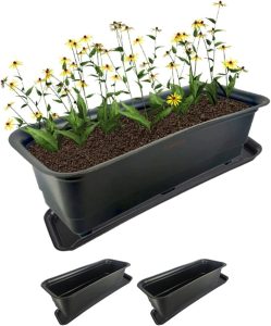 Kit 3 Jardineira Vaso Retangular 39cm Plástico Com Base Planta Flor Jardim Preto - AMZ