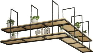 Estante de pendurar / floreira | ferro + madeira maciça | estilo country retrô | cozinha, restaurante, bar, adega, sala de armazenamento, rack de armazenamento | comprimento 80/100/120 cm (bronze 80