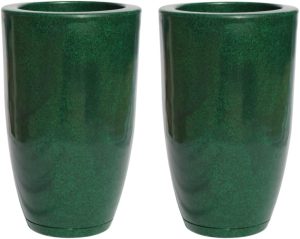 Kit com 2 Vasos de Polietileno para Planta Coluna Lisa Marmorizada Luxo N2 (Verde Premium)