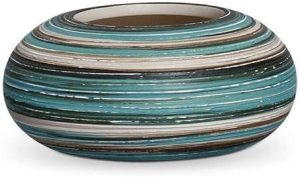 Cachepot Redondo P Decoração Em Cerâmica Azul e Palha Marrakesh