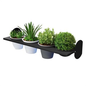 Floreira de Parede Preta 4 Vasos Ajustável Suporte Aço Flor