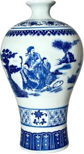 Floreiro Importado Porcelana Azul e Branca Horizonte Tang D15 x A16cm ORI Home Decor