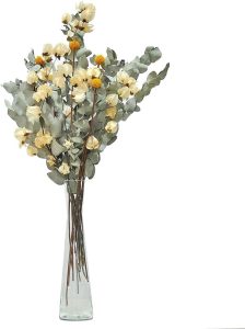 Arranjo De Flores Desidratadas Bounganville Branco + Vaso De Vidro