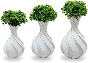 Kit 3 Vasos Jarros decorativos com plantas artificiais - Modelo Vasos/Jarros Espirais (Branco)