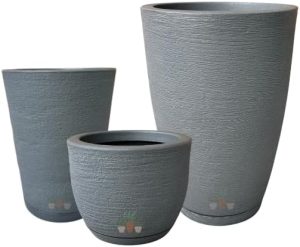 Kit 3 Vasos de Planta Decorativo Acabamento Grafiato com Alturas de 20, 31 e 44 cm (Cinza Chumbo)