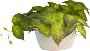 Vaso Decorativo com Planta Artificial Jiboia, 20 cm, Melamina Branca, Ideal para Ambientes Internos