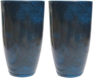 Kit com 2 Vasos de Polietileno para Planta Coluna Lisa Marmorizada Luxo N2 (Azul Premium)